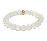 Agate white bracelet elastic natural stone, bead 8 mm / 16-17 cm, provides peace and tranquility