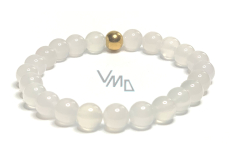 Agate white bracelet elastic natural stone, bead 8 mm / 16-17 cm, provides peace and tranquility