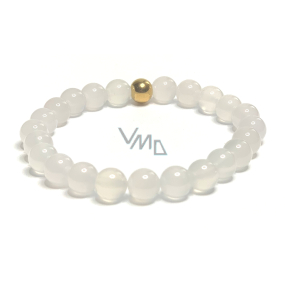 Agate white bracelet elastic natural stone, bead 8 mm / 16-17 cm, provides peace and tranquility