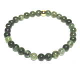 Crystal with actinolite bracelet elastic natural stone, bead 6 mm / 16 - 17 cm, gold bead, stone stones