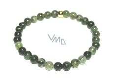 Crystal with actinolite bracelet elastic natural stone, bead 6 mm / 16 - 17 cm, gold bead, stone stones