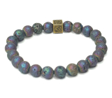 Lava platinum with royal mantra Om, bracelet elastic natural stone, ball 8 mm / 16-17 cm, born of the four elements