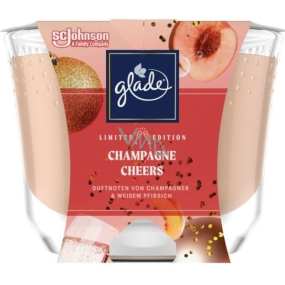 Glade Champagne Cheers with the scent of champagne and fresh peach scented candle in glass, burning time up to 52 hours 224 g