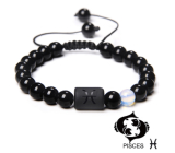 Onyx Pisces zodiac sign, natural stone bracelet, 8mm ball/ adjustable size, life force stone