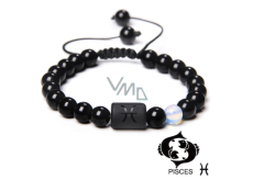 Onyx Pisces zodiac sign, natural stone bracelet, 8mm ball/ adjustable size, life force stone