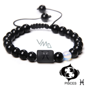 Onyx Pisces zodiac sign, natural stone bracelet, 8mm ball/ adjustable size, life force stone