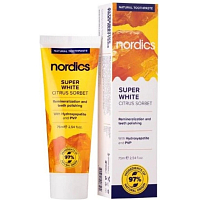 Nordics Reminelizační Super White citrusový sorbet s tekutou sklovinou zubní pasta 75 ml