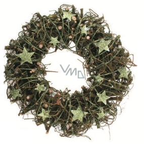 Wreath green with silver stars 21 cm 1 piece