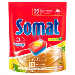Somat Gold 12 Action Lemon & Limea Dishwasher tablets, help remove even stubborn dirt without pre-washing 36 tablets