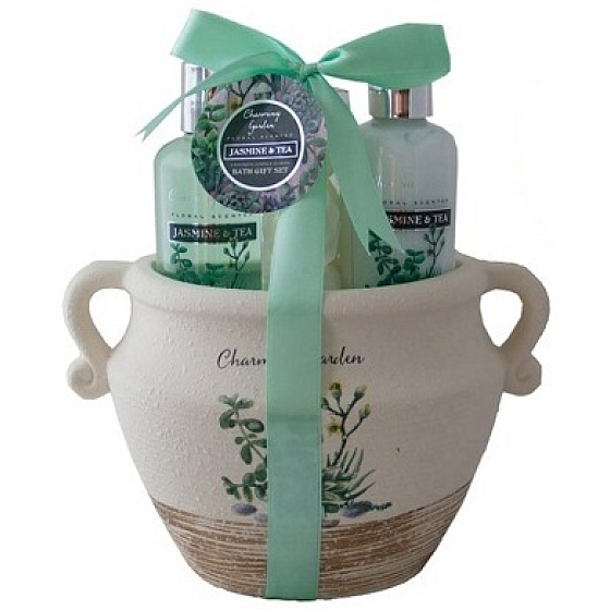 Salsa Collection Marakuja and Grep shower gel 90 ml + body lotion 90 ml + bath rose 3 x 3 g, cosmetic set in a ceramic pot