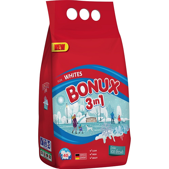 Bonux White Polar Ice Fresh 3in1 white washing powder 40 doses 3 kg