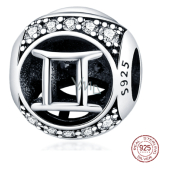 Gemini, zodiac sign, silver + cubic zirconia bracelet pendant, ball 9 mm 1 piece