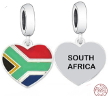 Charm Sterling Silver 925 South Africa Flag Heart - I Love South Africa, Travel Bracelet Pendant