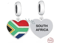 Charm Sterling Silver 925 South Africa Flag - Heart Pendant Bracelet Travel