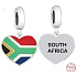 Charm Sterling Silver 925 South Africa Flag Heart - I Love South Africa, Travel Bracelet Pendant