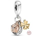 Sterling silver 925 Trio of luck, horseshoe, four-leaf clover, ladybug 3in1, bracelet pendant, animal