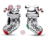 Sterling silver 925 Mouse in Christmas stocking, Christmas bracelet bead