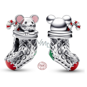 Sterling silver 925 Mouse in Christmas stocking, Christmas bracelet bead