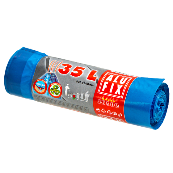 Alufix Premium Trash bags retractable blue 20 µ, 35 liters, 53 x 60 cm, 15 pieces