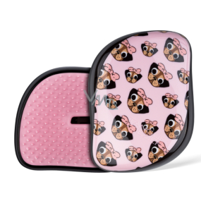 Tangle Teezer Compact Professional compact hair brush, Pug Love - black-pink with dogs