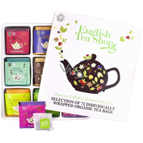 English Tea Shop Bio Gourmet and Herbal Teas 72 pieces of biodegradable tea pyramids 9 flavors, 108 g, tin gift box