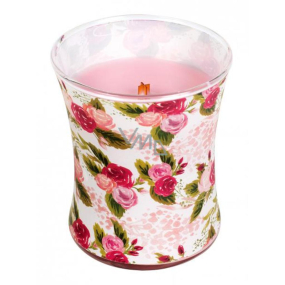 WoodWick Illustrated Rose - Roses, gardenia, primrose, scented candle with wooden wick and lid glass medium 275 g