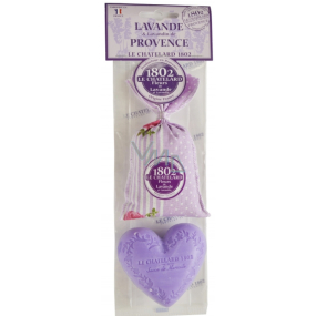 Le Chatelard Lavender cloth bag filled with fragrant mixture 18 g + Marsille heart-shaped toilet soap 100 g, cosmetic set