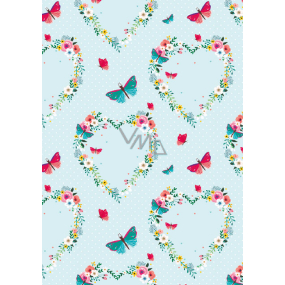 Ditipo Gift wrapping paper 70 x 200 cm Light green, hearts from flowers butterflies