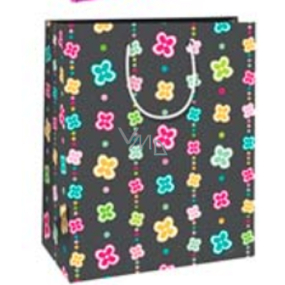 Ditipo Gift paper bag 26 x 32.5 x 13.8 cm black colored flowers