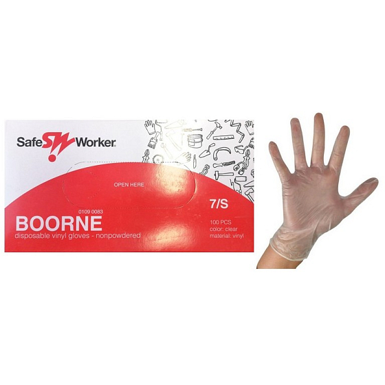 Safe Worker Boorne Examination gloves, vinyl, powder-free, non-sterile, size S, box of 100 pieces