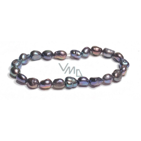 Pearl black bracelet elastic natural stone, 7 - 8 mm / 16 - 17 cm, symbol of femininity, brings admiration