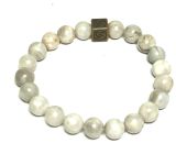 Agate grey with royal mantra Ohm bracelet elastic natural stone, ball 8 mm / 16 - 17 cm