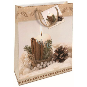 Nekupto Gift paper bag 32,5 x 26 x 13 cm Christmas candle and pinecone