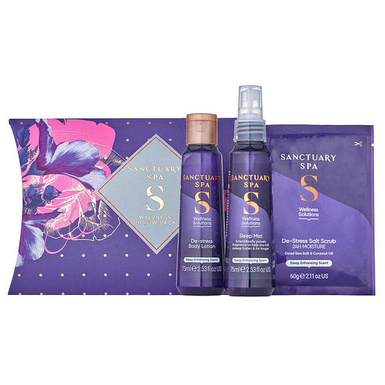 Sanctuary Spa Wellness body mist 75 ml + bath salt 60 g + body lotion 75 ml, cosmetic set for women