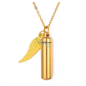 Commemorative urn pendant, angel wings gold waterproof, stainless steel 9 x 37 mm + chain 56 cm