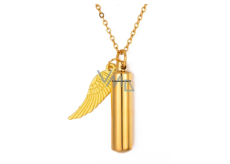 Commemorative urn pendant, angel wings gold waterproof, stainless steel 9 x 37 mm