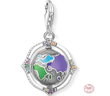 Charm Sterling silver 925 Pivot globe, lobster clasp travel bracelet pendant