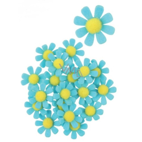 Felt flowers with blue decoration sticker 3.5 cm in a box of 18 pieces