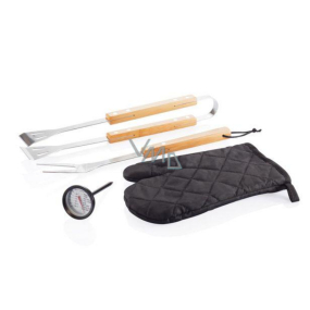 Albi Looqs Barbecue set for meat preparation, tongs, fork, grill glove and thermometer.
