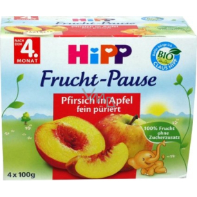 Hipp 100% Fruit Organic Apples with peaches fruit side dish, reduced lactose content and without added sugar for children 4 x 100 g