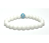 Agate white matt + Blue eye bracelet elastic natural stone, bead 8 mm / 16-17 cm, provides peace and tranquility