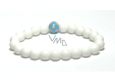 Agate white matt + Blue eye bracelet elastic natural stone, bead 8 mm / 16-17 cm, provides peace and tranquility