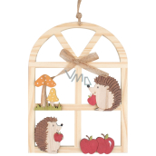 Autumn window with hedgehogs wooden decoration for hanging 23,5 cm 1 piece
