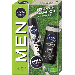 Nivea Men Feeling Game On Creme cream 30 ml + Active Clean shower gel 250 ml + Invisible Black & White antiperspirant deodorant spray 150 ml, cosmetic set for men