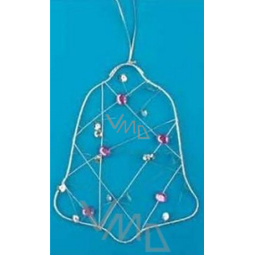 Bell Wire decoration silver with stones for hanging 15 cm