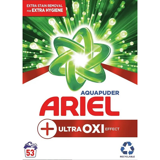 Ariel Aquapuder Ultra Oxi Effect washing powder for white, colored and black laundry 53 doses of 3,975 kg