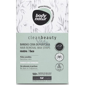 Body Natur Clean Beauty Bamboo & Spirulina depilatory wax strips for sensitive facial skin 12 pieces