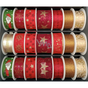 Nekupto Christmas fabric ribbon Red gold and dark red stars 25 mm x 2,5 m