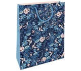 Nekupto Gift paper bag 32,5 x 26 x 13 cm Floral pattern blue