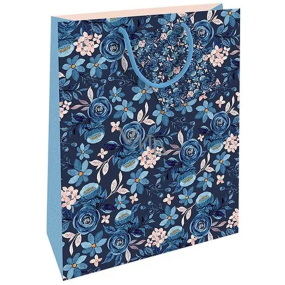 Nekupto Gift paper bag 32,5 x 26 x 13 cm Floral pattern blue